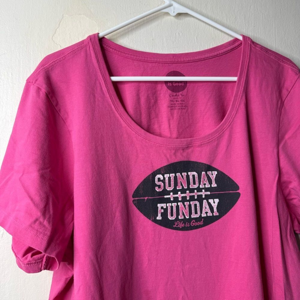 Life is Good Pink Football Graphic Short Sleeve Tee T-shirt - Picture 2 of 5